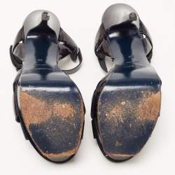 Pre Owned Saint Laurent Navy Blue/Black Patent Leather Tribute Sandals Size 36