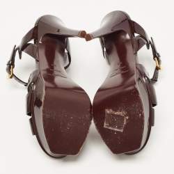 Pre Owned Saint Laurent Dark Brown Patent Leather Tribute Sandals Size 35