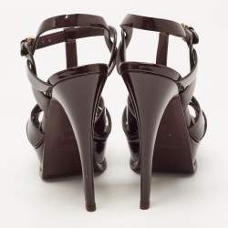 Pre Owned Saint Laurent Dark Brown Patent Leather Tribute Sandals Size 35