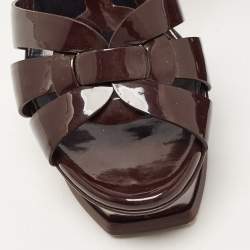 Pre Owned Saint Laurent Dark Brown Patent Leather Tribute Sandals Size 35
