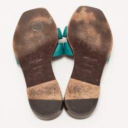 Saint Laurent Green Leather Tribute Flat Slides Size 37.5