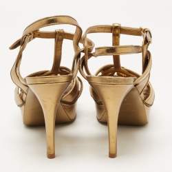 Saint Laurent Metallic Gold Leather Tribute Sandals Size 37