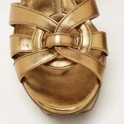 Saint Laurent Metallic Gold Leather Tribute Sandals Size 37