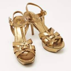 Saint Laurent Metallic Gold Leather Tribute Sandals Size 37