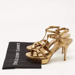 Saint Laurent Metallic Gold Leather Tribute Sandals Size 37