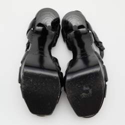 Pre Owned Saint Laurent Black Croc Embossed Leather Tribute Ankle Strap Sandals Size 37