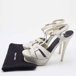 مملوكة مسبقًا Saint Laurent White Leather Tribute Ankle Strap Sandals Size 38.5