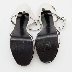 Pre Owned Saint Laurent White Leather Tribute Ankle Strap Sandals Size 38
