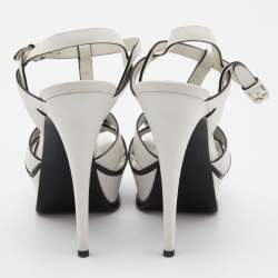 Pre Owned Saint Laurent White Leather Tribute Ankle Strap Sandals Size 38