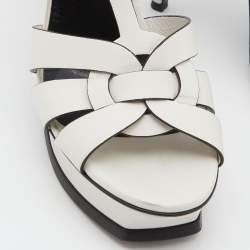 Pre Owned Saint Laurent White Leather Tribute Ankle Strap Sandals Size 38