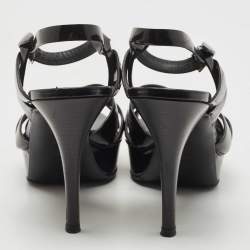 Pre Owned Saint Laurent Paris Black Leather Tribute Platform Ankle Strap Sandals Size 40.5