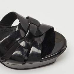 Pre Owned Saint Laurent Paris Black Leather Tribute Platform Ankle Strap Sandals Size 40.5
