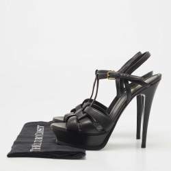 Saint Laurent Black Leather Tribute Platform Ankle Strap Sandals Size 40