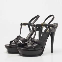 Saint Laurent Black Leather Tribute Platform Ankle Strap Sandals Size 40