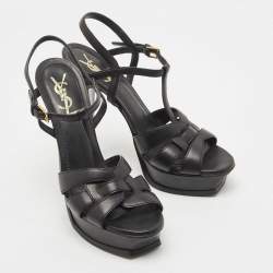 Saint Laurent Black Leather Tribute Platform Ankle Strap Sandals Size 40