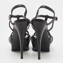 Saint Laurent Black Leather Tribute Platform Ankle Strap Sandals Size 40