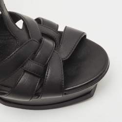 Saint Laurent Black Leather Tribute Platform Ankle Strap Sandals Size 40