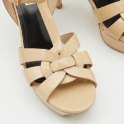 مملوكة مسبقًا Saint Laurent Beige Patent Leather Tribute Sandals Size 37