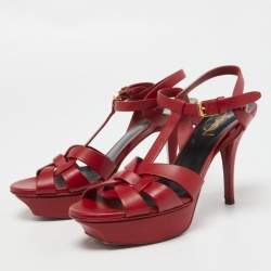 Saint Laurent Red Leather Tribute Sandals Size 37