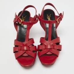 Saint Laurent Red Leather Tribute Sandals Size 37
