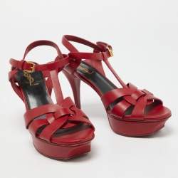 Saint Laurent Red Leather Tribute Sandals Size 37