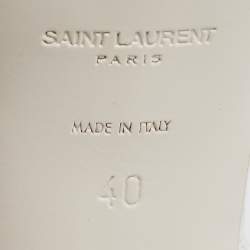 Saint Laurent Paris White Lizard Embossed Leather Tribute Platform Ankle Strap Sandals Size 40