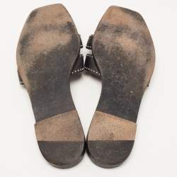 Saint Laurent Black Leather Tribute Studded Flat Slides Size 38.5
