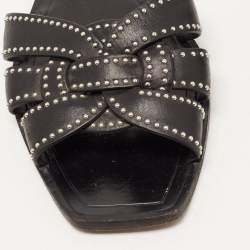 Saint Laurent Black Leather Tribute Studded Flat Slides Size 38.5