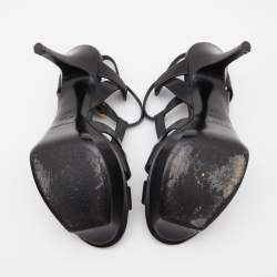 Saint Laurent Black Leather Tribute Ankle Strap Sandals Size 37