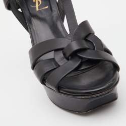 Saint Laurent Black Leather Tribute Ankle Strap Sandals Size 37