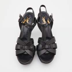 Saint Laurent Black Leather Tribute Ankle Strap Sandals Size 37