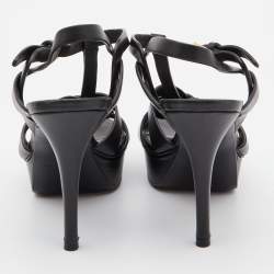 Saint Laurent Black Leather Tribute Ankle Strap Sandals Size 37