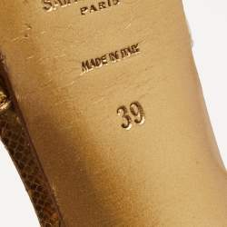 Pre Owned Saint Laurent Gold Textured Leather Tribute Sandals Size 39