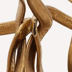 Pre Owned Saint Laurent Gold Textured Leather Tribute Sandals Size 39