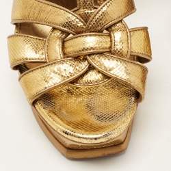 Pre Owned Saint Laurent Gold Textured Leather Tribute Sandals Size 39
