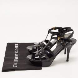 Pre Owned Saint Laurent Black Patent Leather Tribute Sandals Size 38.5