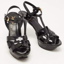 Pre Owned Saint Laurent Black Patent Leather Tribute Sandals Size 38.5