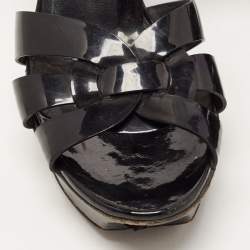Pre Owned Saint Laurent Black Patent Leather Tribute Sandals Size 38.5