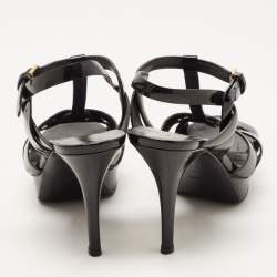 Pre Owned Saint Laurent Black Patent Leather Tribute Sandals Size 38.5