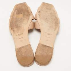 Saint Laurent Beige Patent Leather Tribute Flat Slides Size 39