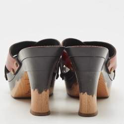 Saint Laurent Brown Leather Cross Strap Wooden Clogs Size 38