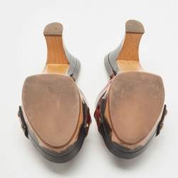 Saint Laurent Brown Leather Cross Strap Wooden Clogs Size 38
