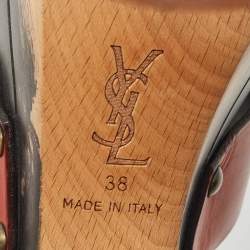 Saint Laurent Brown Leather Cross Strap Wooden Clogs Size 38