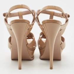 Pre Owned Saint Laurent Beige Leather Tribute Platform Ankle Strap Sandals Size 36