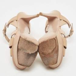 Pre Owned Saint Laurent Beige Leather Tribute Platform Ankle Strap Sandals Size 36