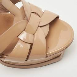 Pre Owned Saint Laurent Beige Leather Tribute Platform Ankle Strap Sandals Size 36