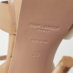 Pre Owned Saint Laurent Beige Leather Tribute Platform Ankle Strap Sandals Size 36