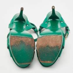 Saint Laurent Green Leather Tribute Platform Ankle Strap Sandals Size 36