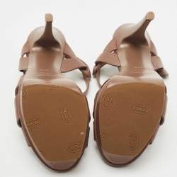 Pre Owned Saint Laurent Brown Leather Tribute Platform Ankle Strap Sandals Size 37.5