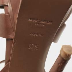 Pre Owned Saint Laurent Brown Leather Tribute Platform Ankle Strap Sandals Size 37.5